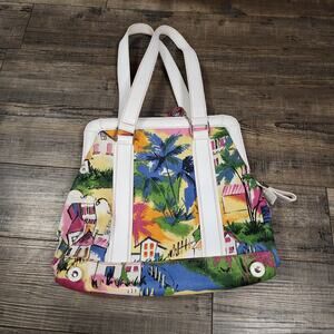 The Sak Vintage Canvas Hinged open purse tropical scene 4A